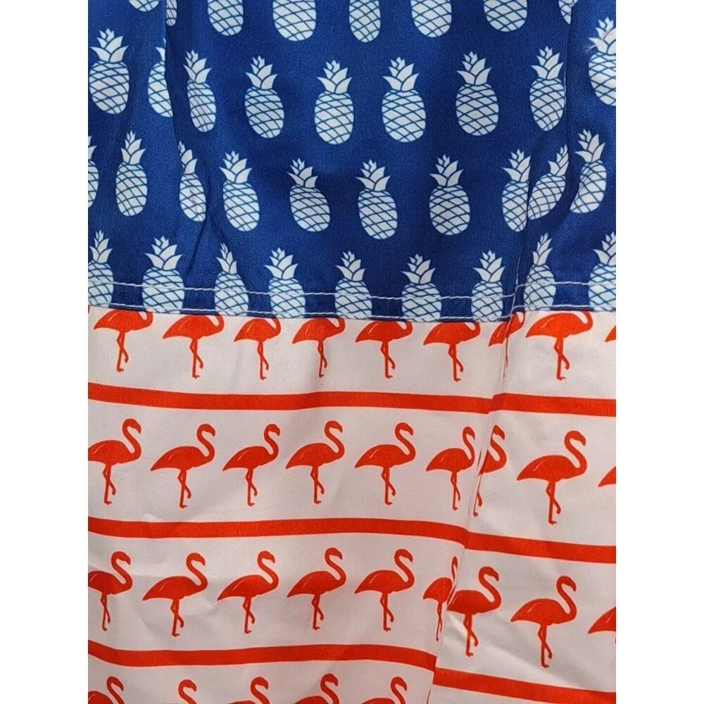 NWT Maamgic Swim Trunks Pineapple Flamingo Shorts Mesh Mens Size Large Blue Pink